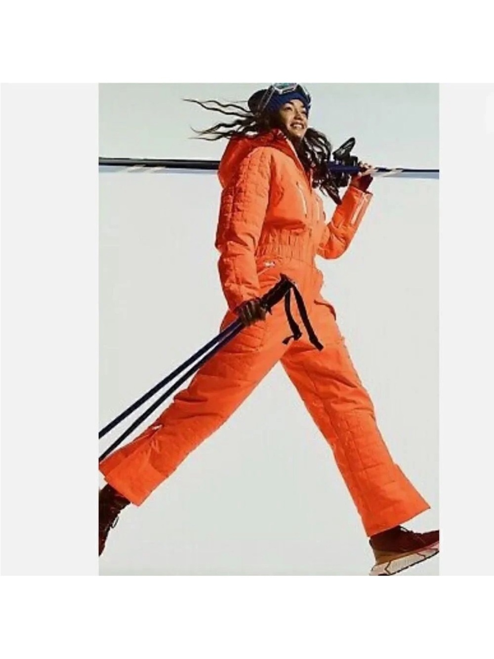 Free People Bright Orange Quilted Ski Jumpsuit